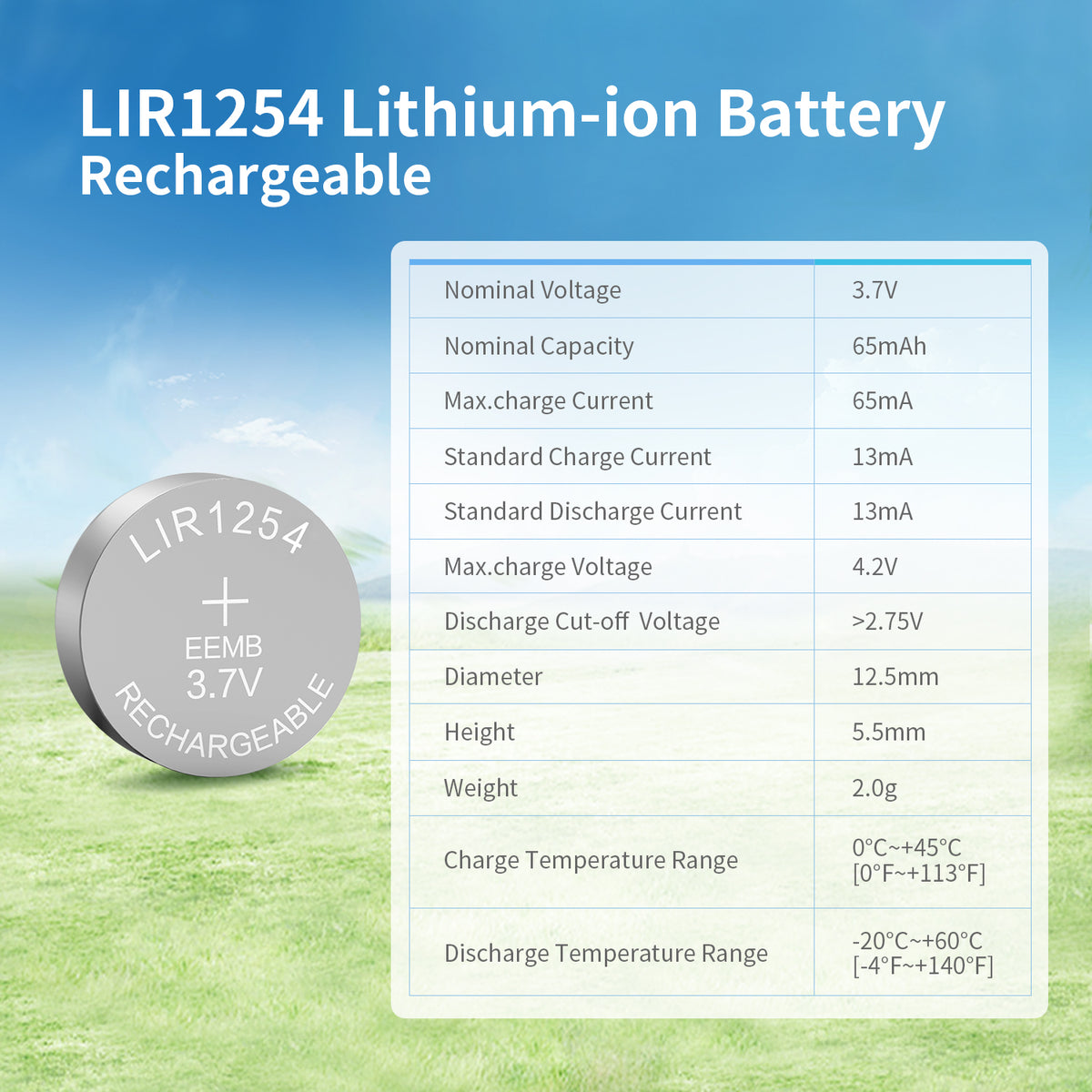 LIR1254 --  3.7V 65mAh