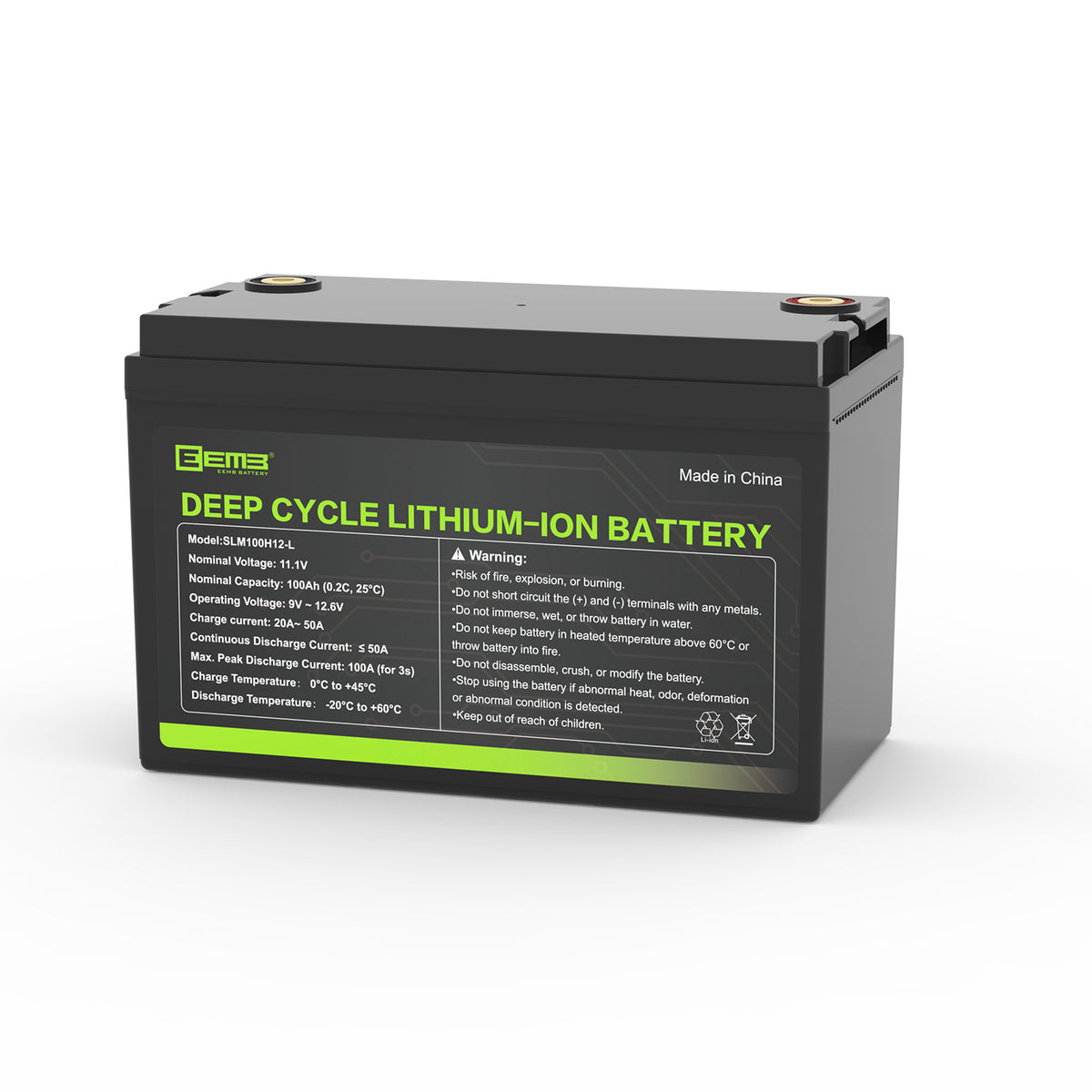 EEMB 12V 100AH Deep Cycle Li-ion Battery Energy Storage 1.2kWh Solar-RV-OffGrid Power Lead Acid Batteries Replacement