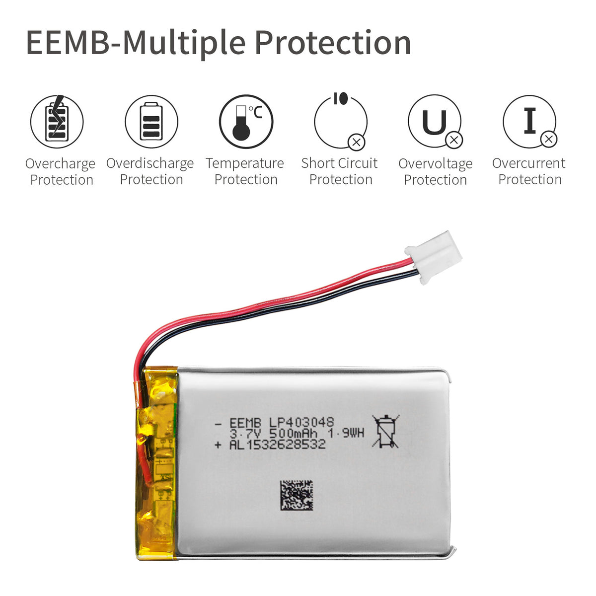 LP403048 -- 3.7V  500 mAh