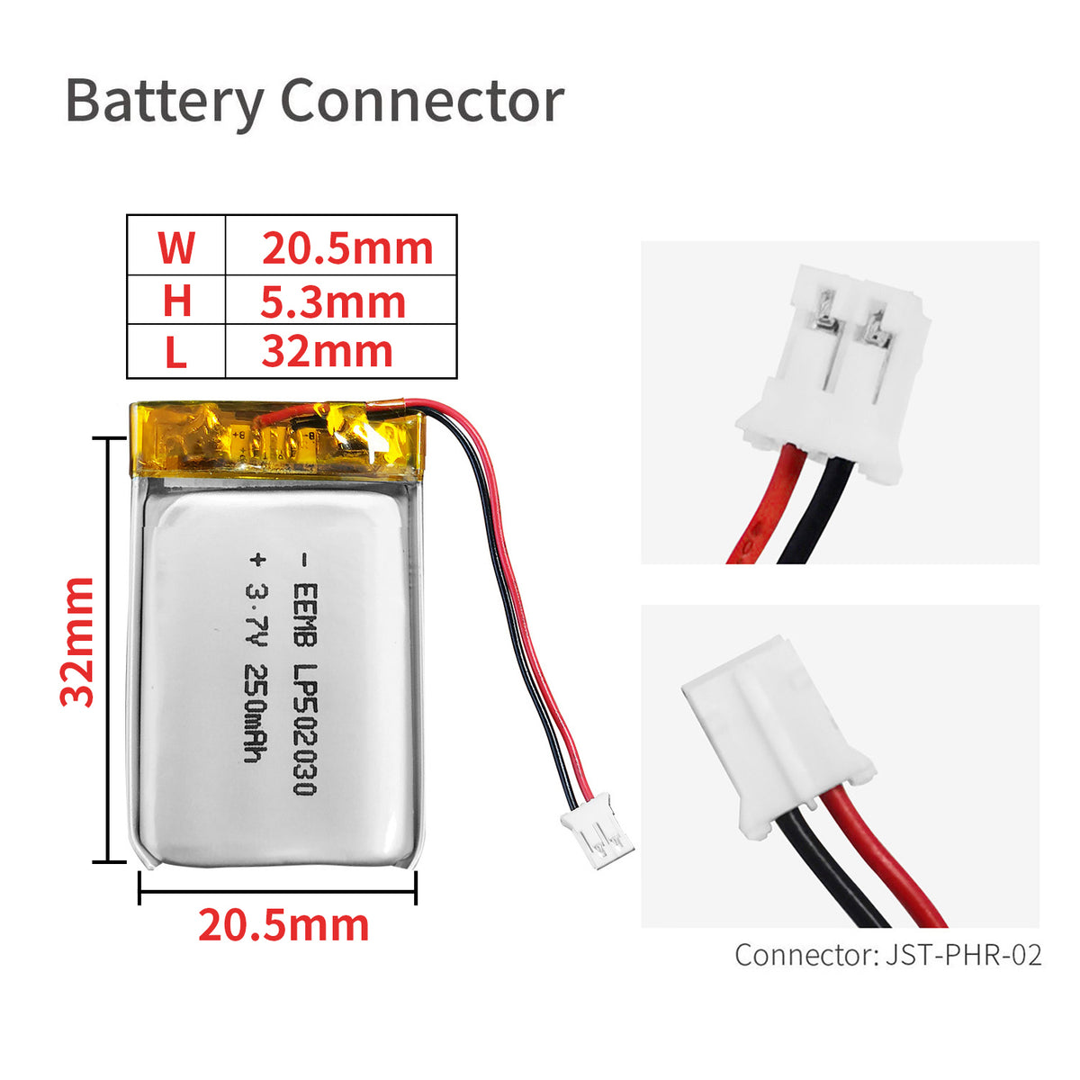 LP502030 -- 3.7V  250  mAh