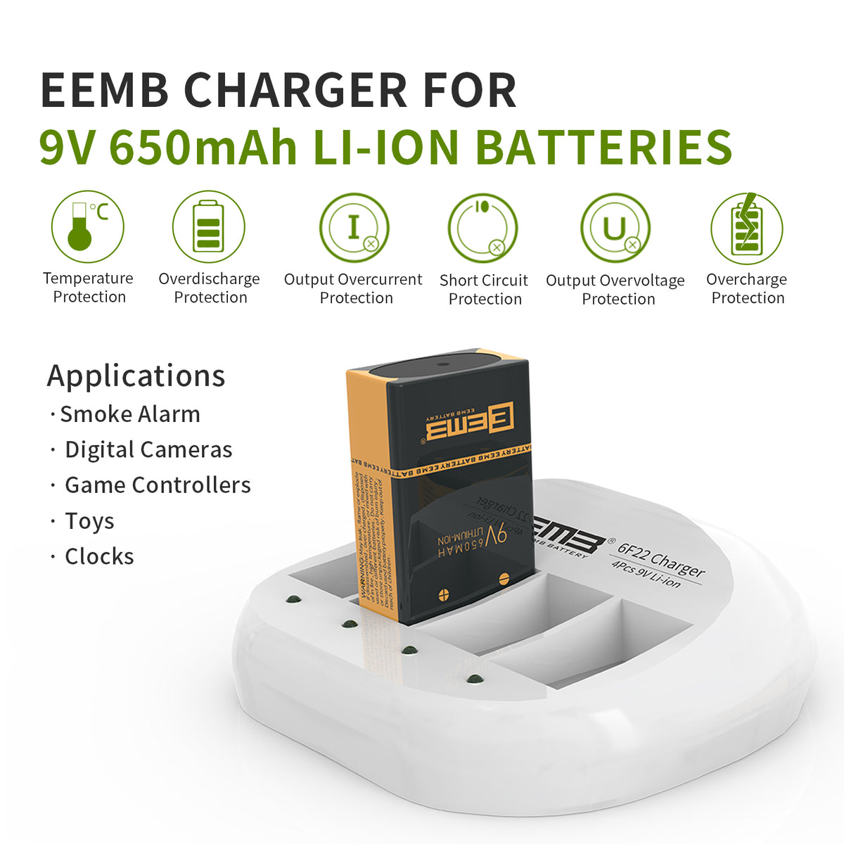 9V Li-ion Battery W/ 4BAY Charger (4 Pack)