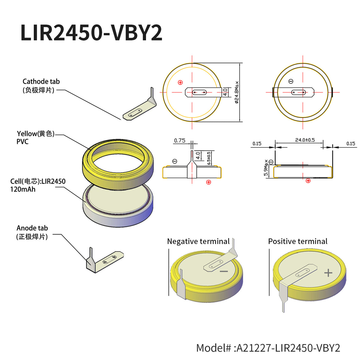LIR2450-VBY2 --  3.7V  120mAh
