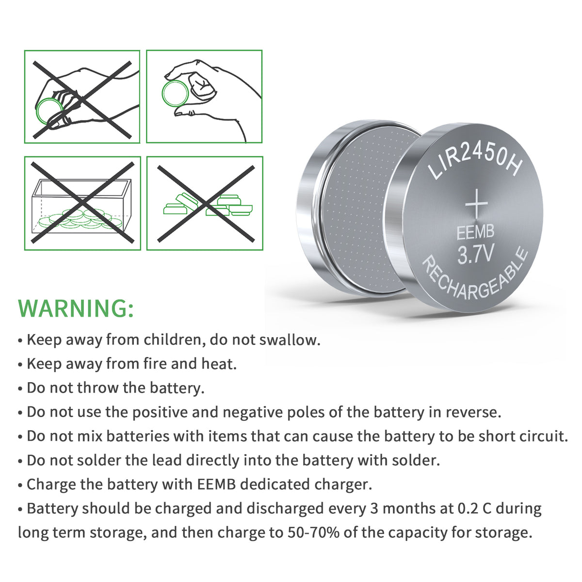 LIR2450H-- 3.7V 200mAh