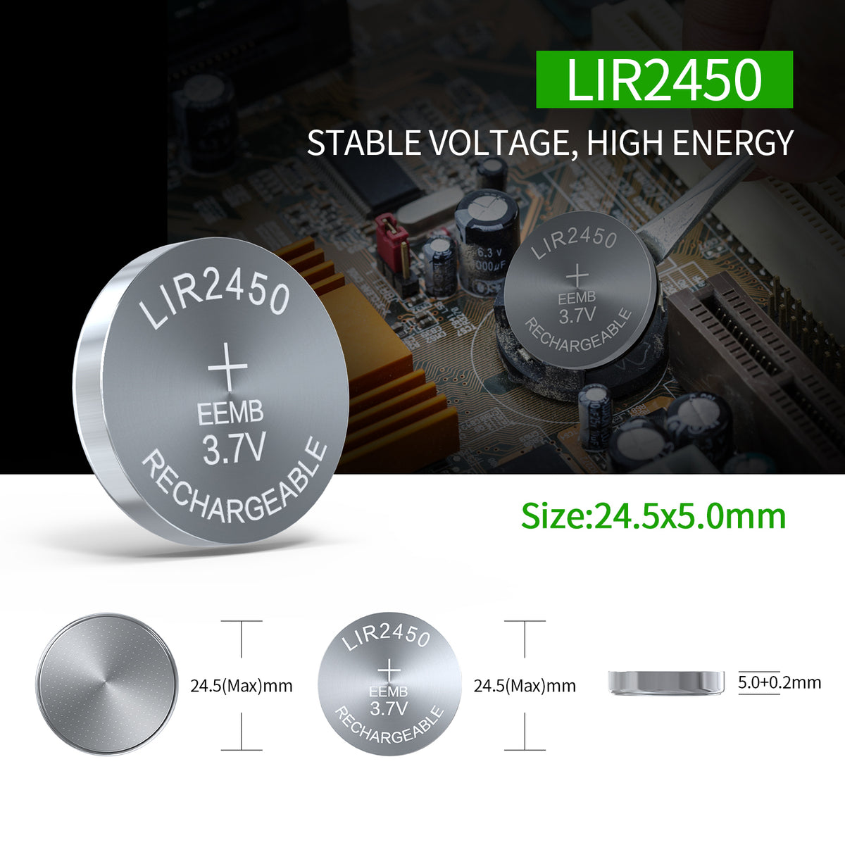 LIR2450 -- 3.7V 120mAh Rechargeable