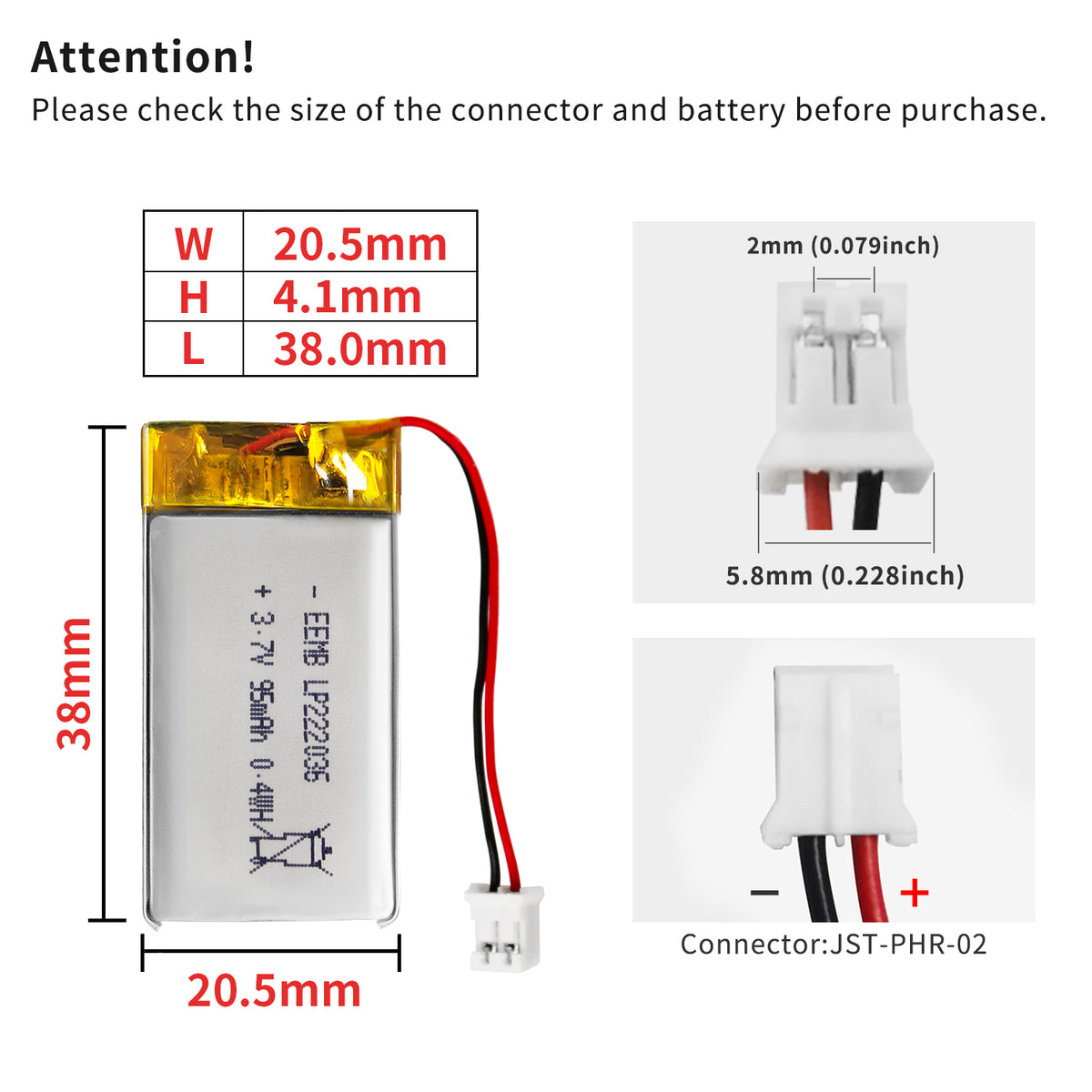 LP222036 -- 3.7V 95mAh