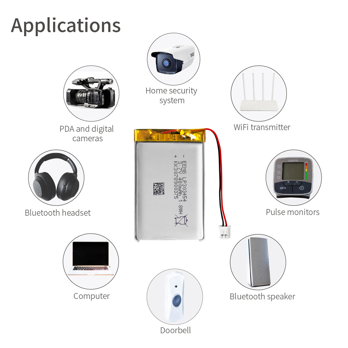 LP303454 -- 3.7V 480mAh