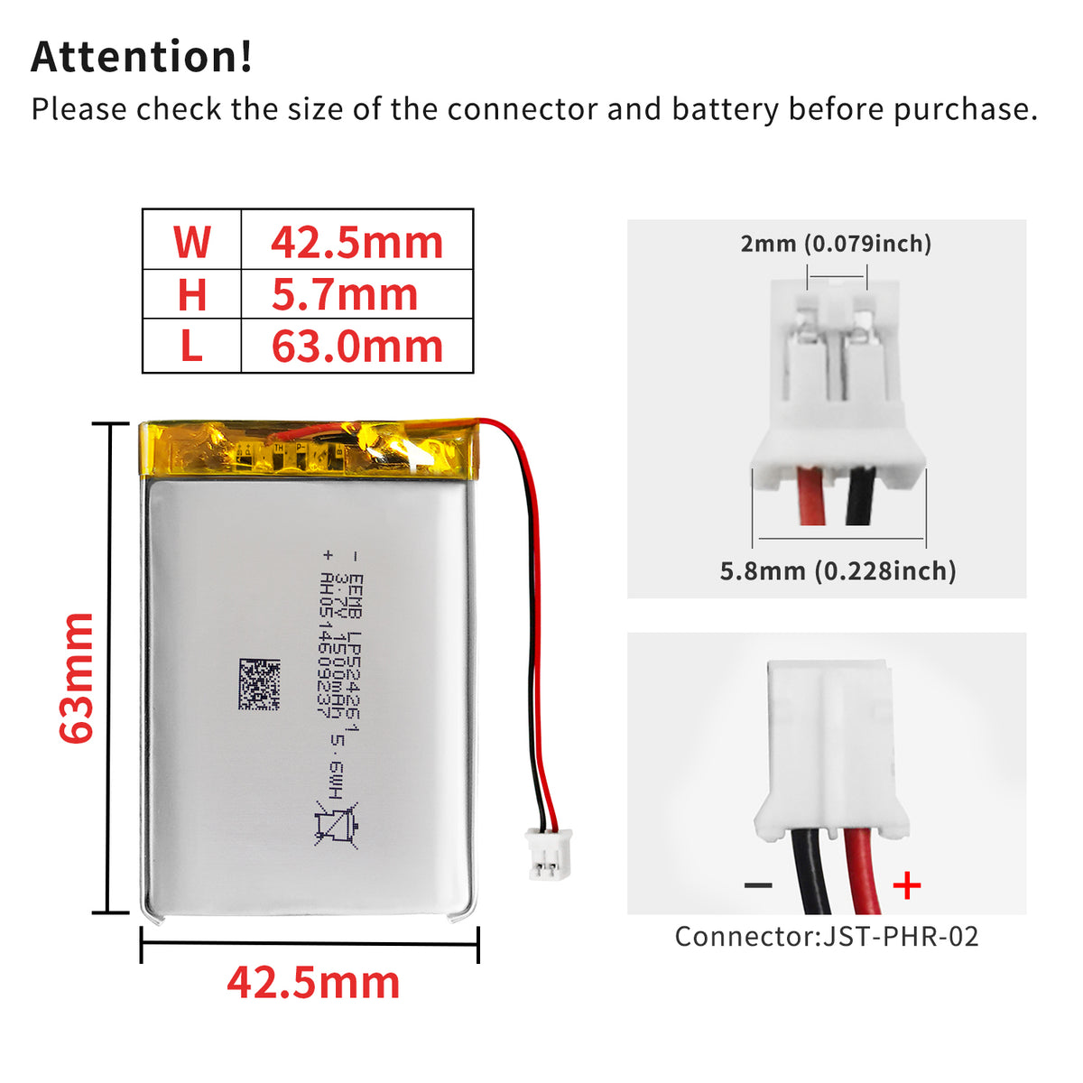 LP524261 -- 3.7V 1500mAh