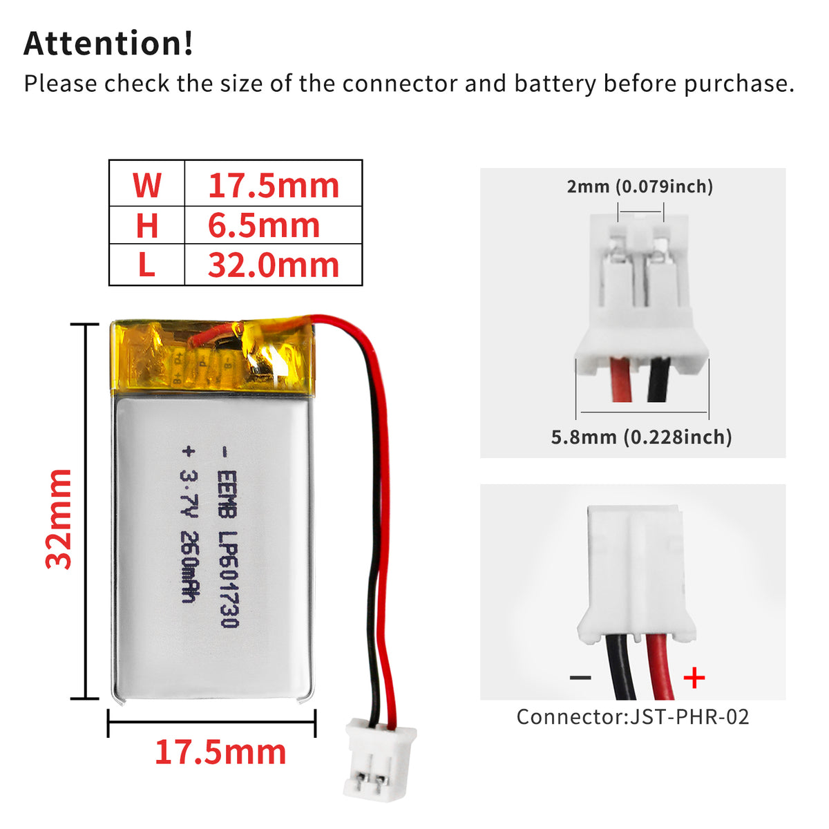 LP601730 -- 3.7V 260mAh