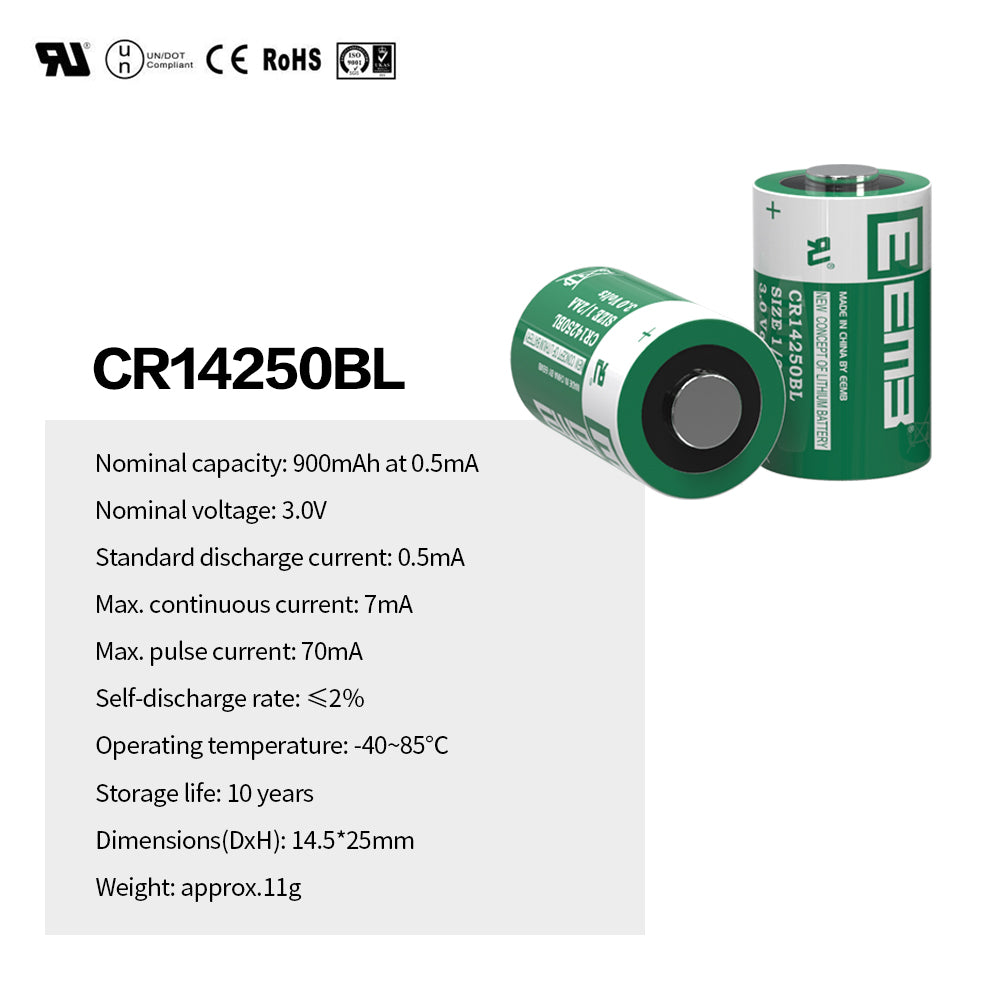 CR14250BL -- 1/2AA  3V  900mAh