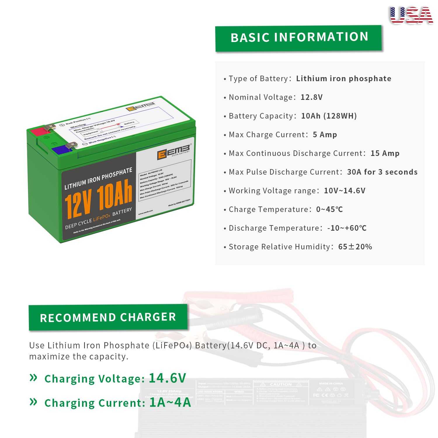 EEMB 12V 10Ah LiFePO4 LFP Rechargeable Deep Cycle Battery-AGM SLA Battery Replacement Solar Off Grid Fish Finder,UPS Power